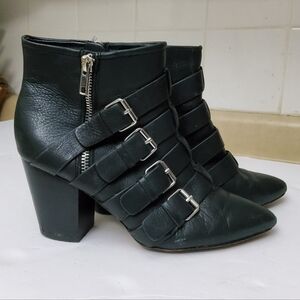 Rebecca Minkoff Black Leather Ankle Boots With Zipper And Buckle Accents